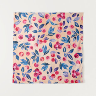 Cranberries und Blätter, wasserfarbene Wildbeere Wandteppich