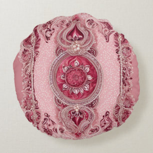 Cranberry Cherry Lace AI-Kunst Rundes Kissen