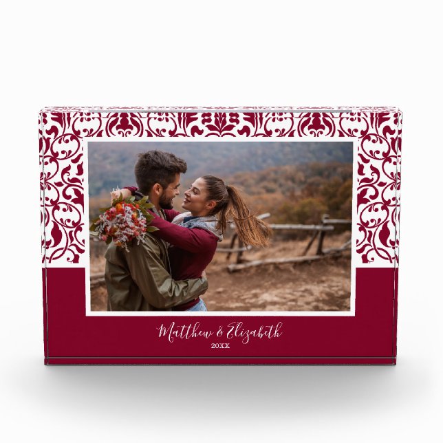 Cranberry Damask Christmas Custom Fotoblock (Vorderseite)