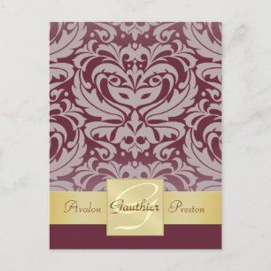 Cranberry-Halb-Damask-Gold-Save-the-Date-Postkarte Ankündigungspostkarte
