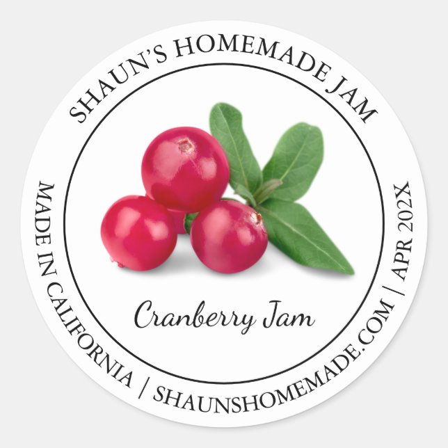 Cranberry Jam Modern Label Runder Aufkleber (Vorderseite)