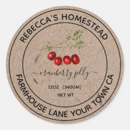 Cranberry Jelly Kraft Paper Canning Jar Labels Runder Aufkleber