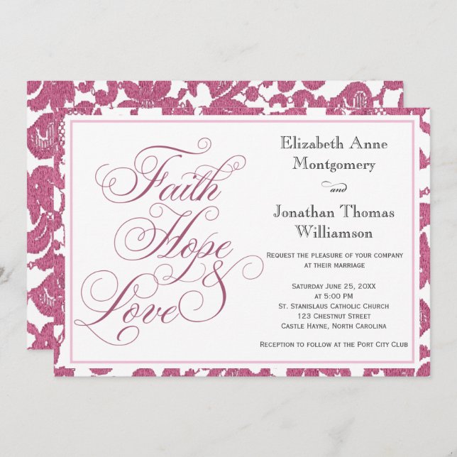 Cranberry Lace Faith Hope & Liebe Wedding Einladung (Vorne/Hinten)