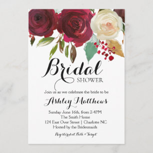 Cranberry Marsala Floral Bridal Dusche Einladung