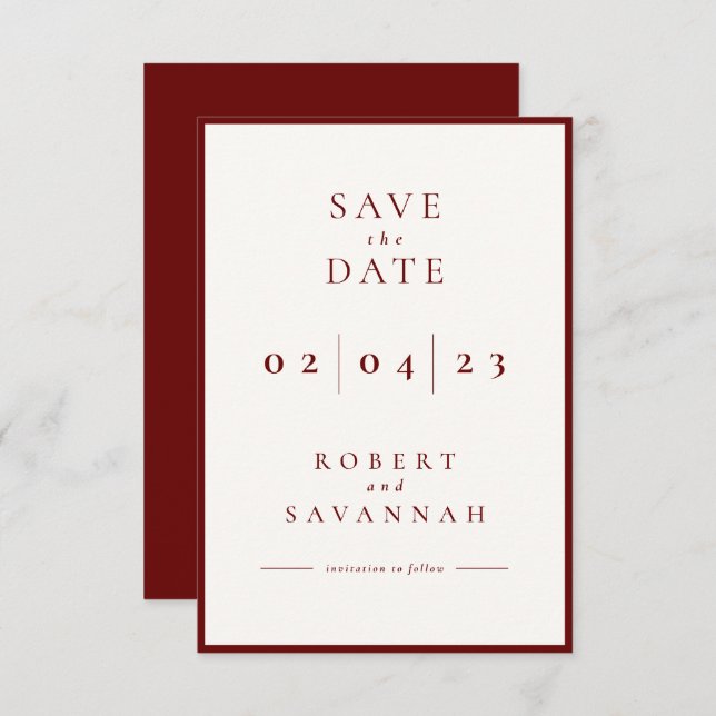 Cranberry Minimalistisch Save the Date Karte (Vorne/Hinten)