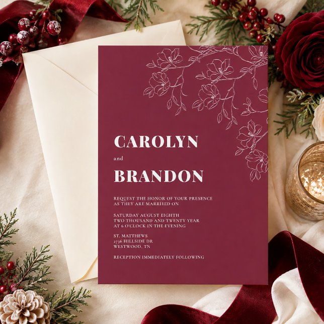 Cranberry Moderne Blumenhochzeit Einladung (Cranberry Modern Floral Wedding Invitation)