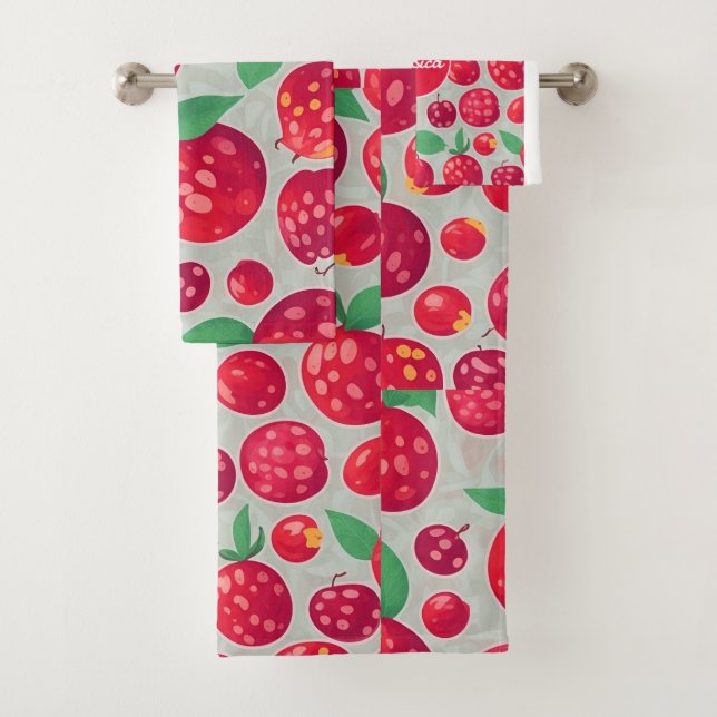 Cranberry Mosaic Personalisiertes Muster Badhandtuch Set (Insitu)