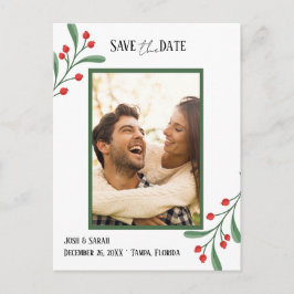 Cranberry Photo Holiday Save the Date Invitation  Postkarte
