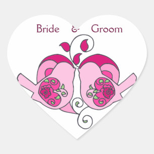 Cranberry, Pink Custom Bird Floral Heart Wedding Herz-Aufkleber