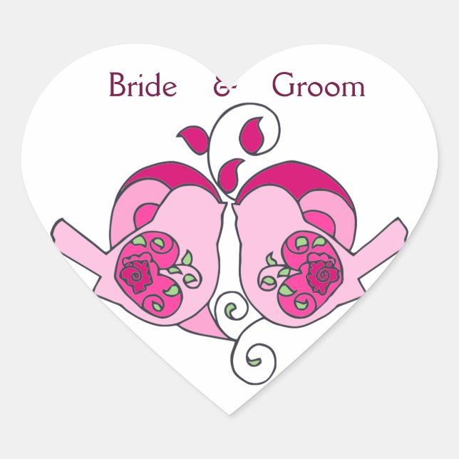 Cranberry, Pink Custom Bird Floral Heart Wedding Herz-Aufkleber (Vorderseite)
