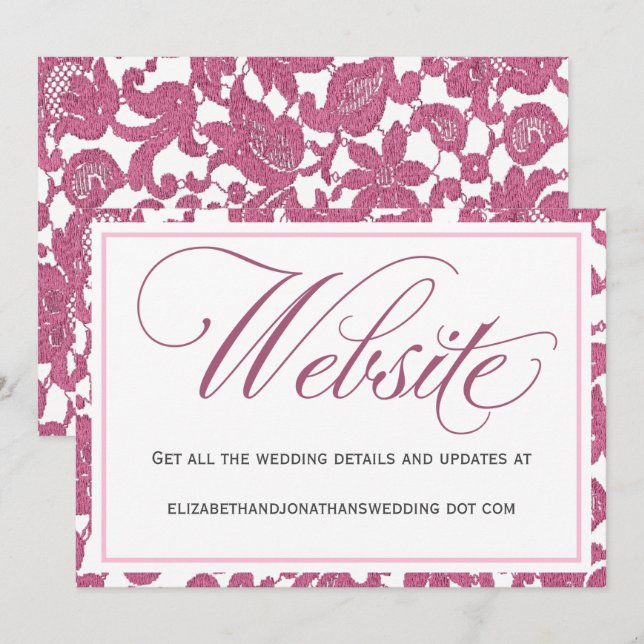 Cranberry Pink Lace Wedding Website Umschließung Einladung (Vorne/Hinten)