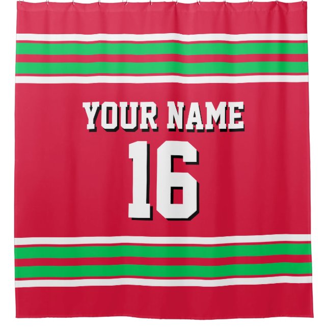 Cranberry Red Emerald Green Stripes Sports Jersey Duschvorhang (Vorderseite)