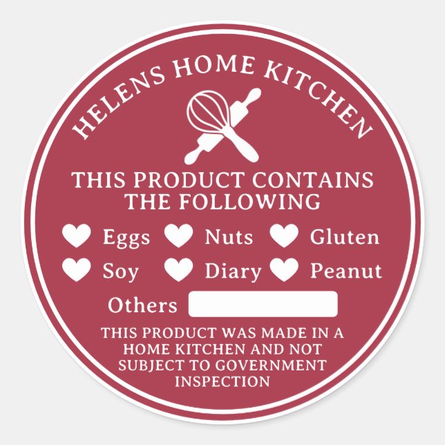 Cranberry Red Food Allergy Alert Bakery Sticker (Vorderseite)