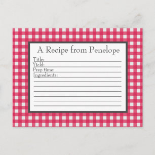 Cranberry Red Gingham Pattern Rezept Card Postkarte