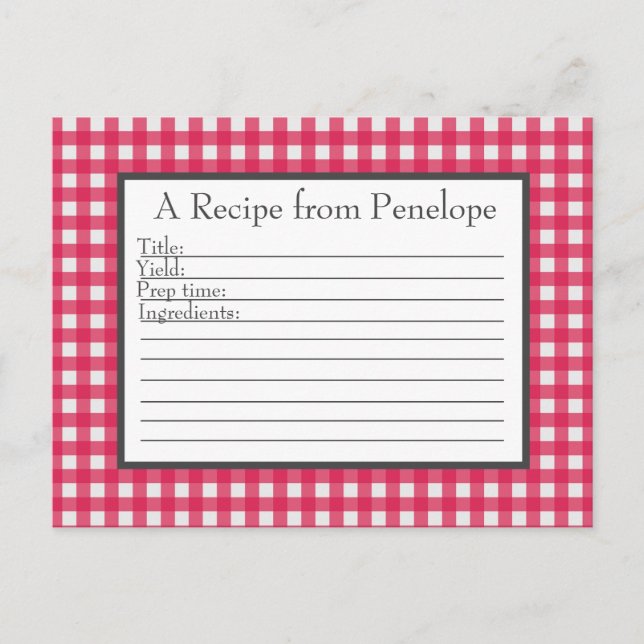 Cranberry Red Gingham Pattern Rezept Card Postkarte (Vorderseite)