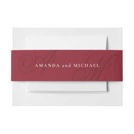 Cranberry Red Modern Edge Elegante Monogram Weddin Einladungsbanderole
