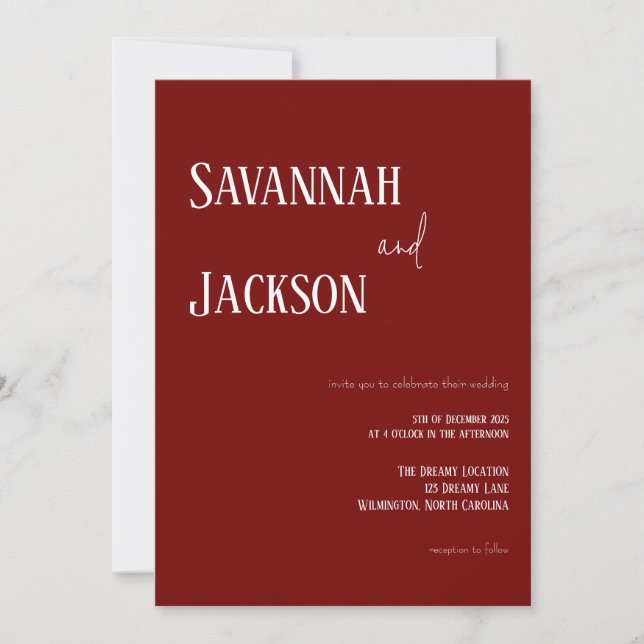 Cranberry Red Modern Elegant Wedding Invitation Einladung (Vorderseite)