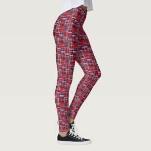Cranberry Red Navy Blue Madras Patchwork Kariert Leggings