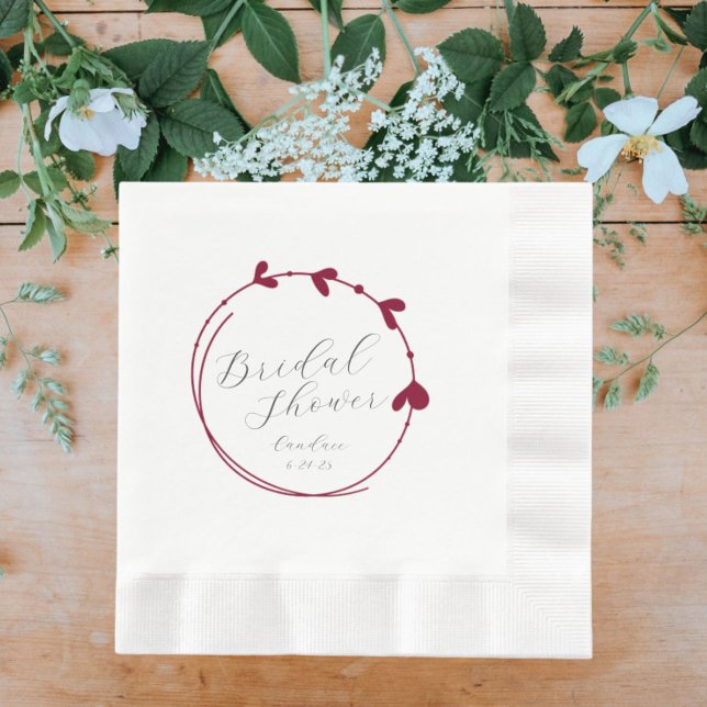 Cranberry Red Simple Heart Wreath Monogram Wedding Serviette (In Situ Wedding)