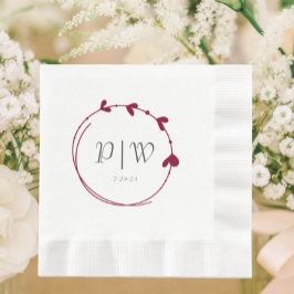 Cranberry Red Simple Heart Wreath Monogram Wedding Serviette