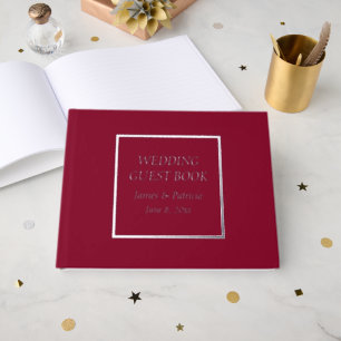 Cranberry Red Simple Stylized Letters Wedding Gästebuch