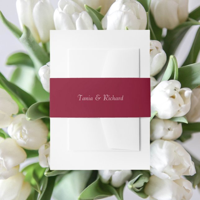 Cranberry Red Simple Stylized Name Wedding Einladungsbanderole (In Situ Wedding)