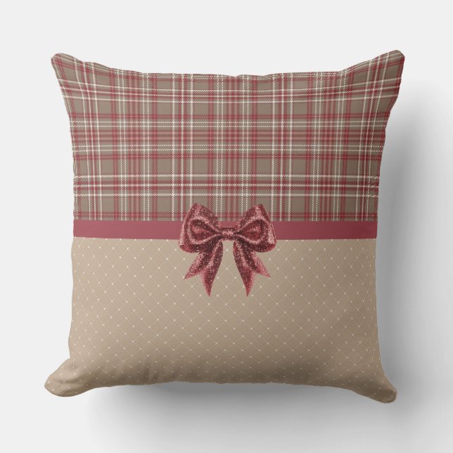 Cranberry Red, White and Tan Plaid Kissen (Vorderseite)