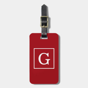 Cranberry Red White Gerahmt Initial Monogram Gepäckanhänger
