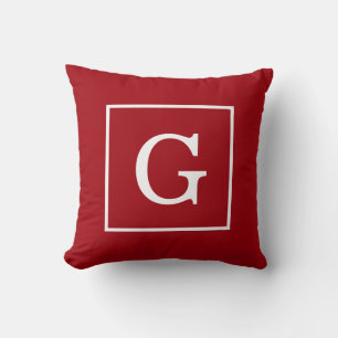Cranberry Red White Gerahmt Initial Monogram Kissen