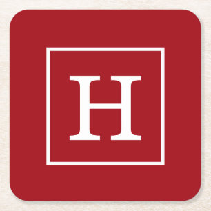 Cranberry Red White Gerahmt Initial Monogram Rechteckiger Pappuntersetzer