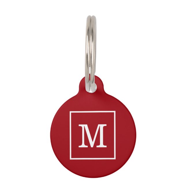 Cranberry Red White Gerahmt Initial Monogram Tiermarke (Vorderseite)