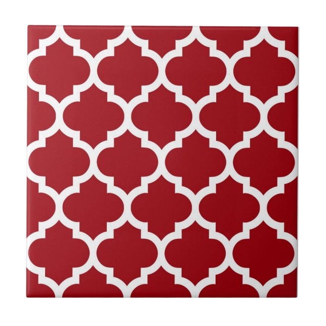 Cranberry Red White marokkanisches Quatrefolienmus Fliese (Vorderseite)