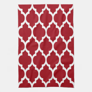 Cranberry Red White marokkanisches Quatrefolienmus Geschirrtuch