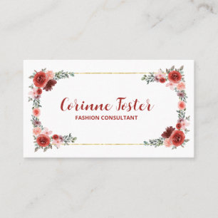 Cranberry-Rot und Blush-Pink Florales Goldfoliende Visitenkarte