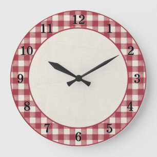Cranberry-Rotkarierte Farmhouse-Küchenwanduhr Große Wanduhr
