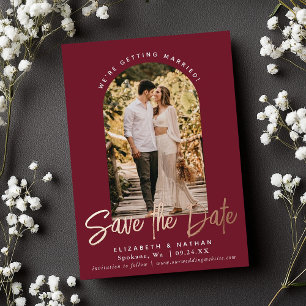 Cranberry Save the Date Stilvolles Script-Foto Folieneinladung