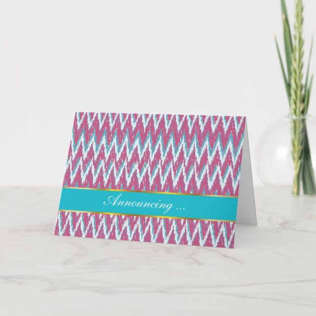 Cranberry und Aquamarines iKat ZigZag Muster Ankündigung (Vorderseite)