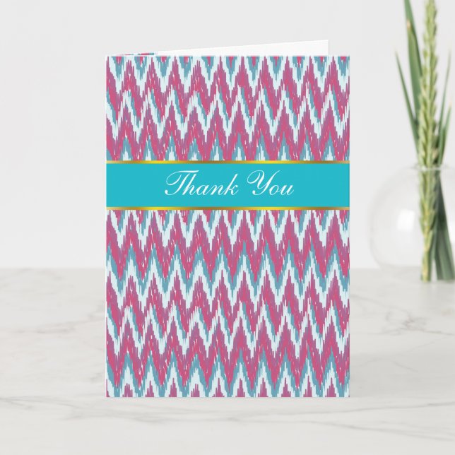 Cranberry und Aquamarines iKat ZigZag Muster Dankeskarte (Vorderseite)