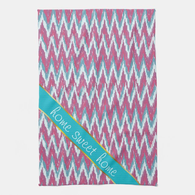 Cranberry und Aquamarines iKat ZigZag Muster Geschirrtuch (Vertikal)