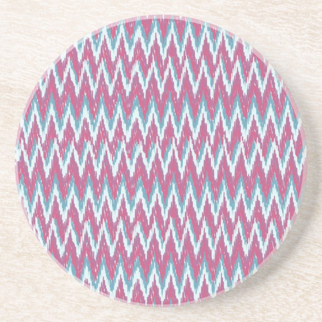 Cranberry und Aquamarines iKat ZigZag Muster Getränkeuntersetzer (Vorne)