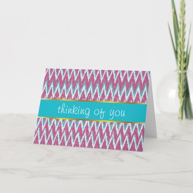 Cranberry und Aquamarines iKat ZigZag Muster Karte (Vorderseite)