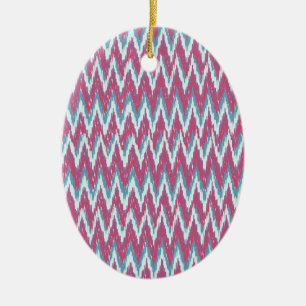 Cranberry und Aquamarines iKat ZigZag Muster Keramik Ornament