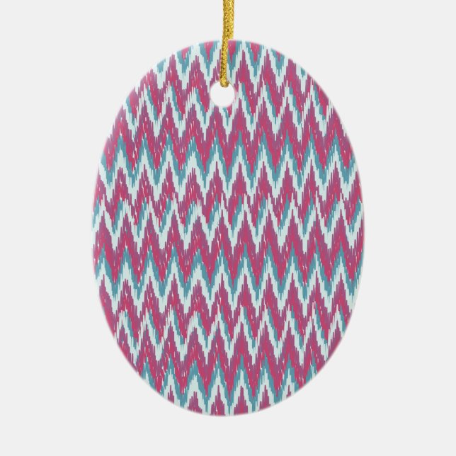 Cranberry und Aquamarines iKat ZigZag Muster Keramik Ornament (Vorne)