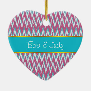 Cranberry und Aquamarines iKat ZigZag Muster Keramik Ornament