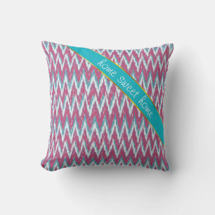 Cranberry und Aquamarines iKat ZigZag Muster Kissen
