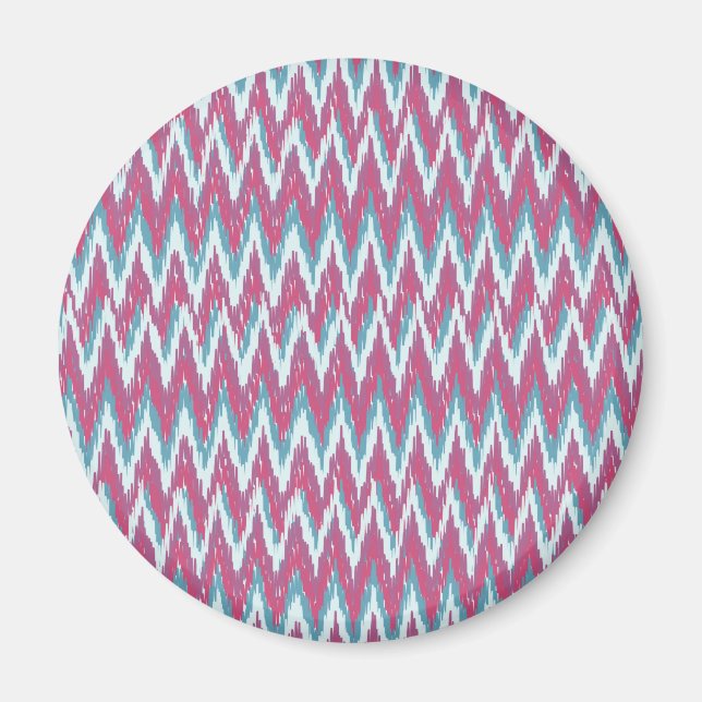 Cranberry und Aquamarines iKat ZigZag Muster Magnet (Vorne)