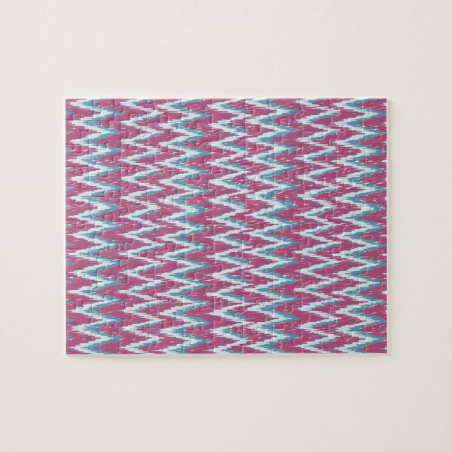 Cranberry und Aquamarines iKat ZigZag Muster Puzzle (Horizontal)