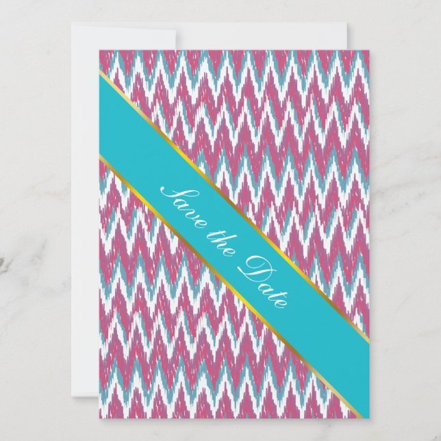 Cranberry und Aquamarines iKat ZigZag Muster Save The Date (Vorderseite)