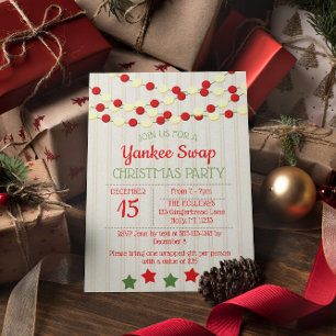 Cranberry und Popcorn Rustikale Beadboard Weihnach Einladung