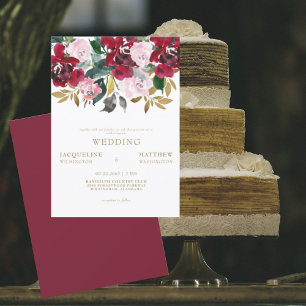 Cranberry- und rosa Blumenhochzeit ohne Eltern Einladung